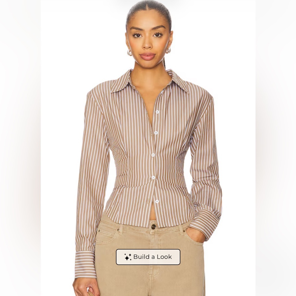 Fitted Tan and White Stripe Button-Down Shirt